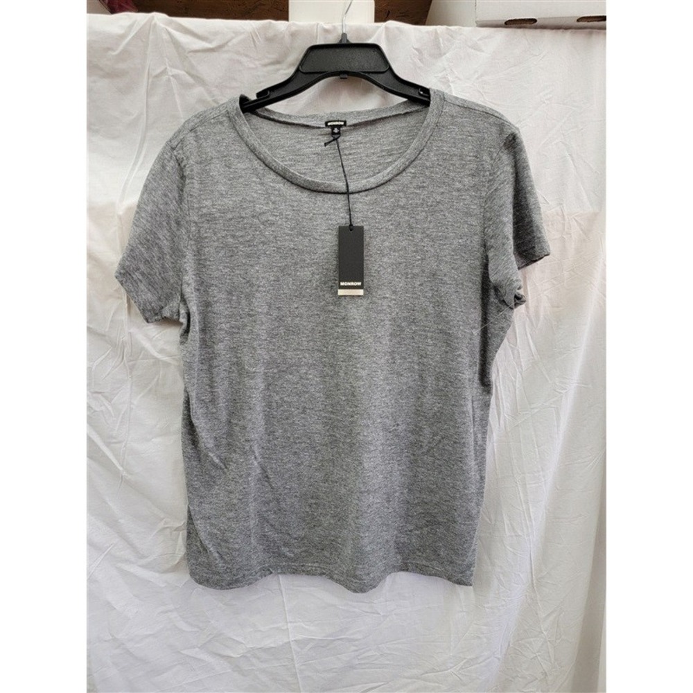 NWT Monrow XL Textured Tri-Blend Fitted Round Neck Tee Gray 121987
